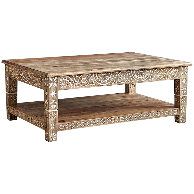 Журнальный стол из массива манго с резьбой Agota Coffee Table Древесина Белый Журнальный стол из массива манго с резьбой Agota Coffee Table Древесина Белый в Саратове | Loft Concept