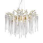 Люстра золотого цвета с декоративными ветками и длинными прозрачными стеклянными подвесами в форме сосулек Droplet Chandelier варинант исполнения - 1 | Loft Concept в Саратове