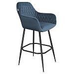 Барный стул со спинкой и подлокотниками на 4-х металлических ножках Douglas Rhombus Синий Велюр варинант исполнения - 1 | Loft Concept в Саратове