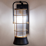 Настенный фонарь цилиндрической формы с рифленым стеклом в золотом каркасе на черном прямоугольном основании Eurofase варинант исполнения - 10 | Loft Concept в Саратове