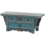 Деревянная ТВ-тумба в китайском стиле с 4-мя ящиками и резным декором голубая Luo Chinese TV Stand Blue варинант исполнения - 2 | Loft Concept в Саратове