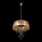 Люстра подвесная круглая с тканевым полупрозрачным абажуром и подвесками 4 лампы Gilded Elegance варинант исполнения - 3 | Loft Concept в Саратове