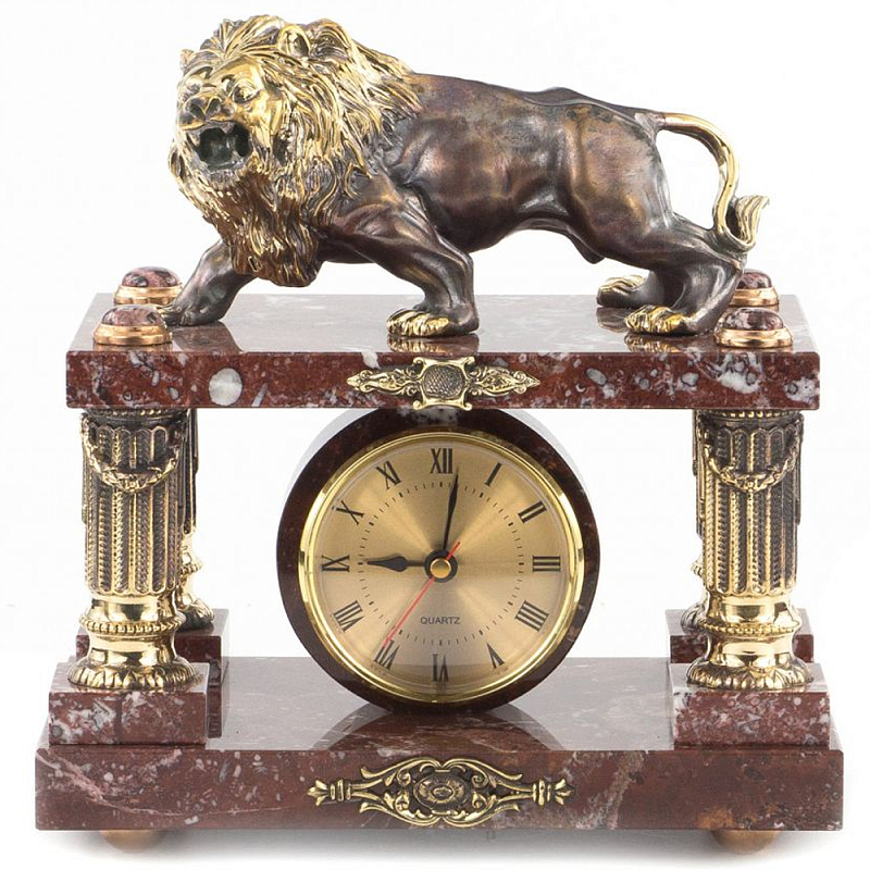 Часы настольные из креноида и бронзы с декором в виде льва Lion Stone Clock Коричневый Бронза Часы настольные из креноида и бронзы с декором в виде льва Lion Stone Clock Коричневый Бронза в Саратове | Loft Concept