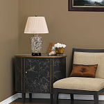 Настольная лампа с фарфоровым основанием нежно голубого цвета с золотистым цветочным рисунком и бежевым плиссированным абажуром Elstead Lighting варинант исполнения - 5 | Loft Concept в Саратове