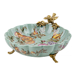 Блюдо из голубого фарфора с бронзовой птичкой Blue Garden варинант исполнения - 1 | Loft Concept в Саратове