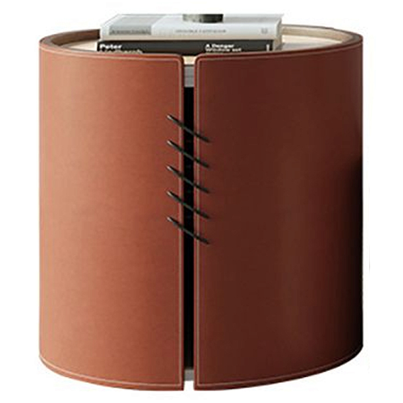 Круглый приставной стол Baxter Leather Side Table Бежевый Коричневый Круглый приставной стол Baxter Leather Side Table Бежевый Коричневый в Саратове | Loft Concept