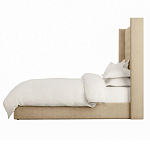Кровать двуспальная бежевая с основанием из массива дерева с мягким изголовьем Flax Beds варинант исполнения - 2 | Loft Concept в Саратове