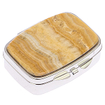 Таблетница карманная прямоугольная с 2-мя отделениями с зеркалом и накладкой из натурального камня Оникс Silver Stone Pillboxes варинант исполнения - 1 | Loft Concept в Саратове