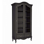 Шкаф книжный черный из массива бука со стеклянными дверцами и 5-ю полками Black Provence варинант исполнения - 1 | Loft Concept в Саратове