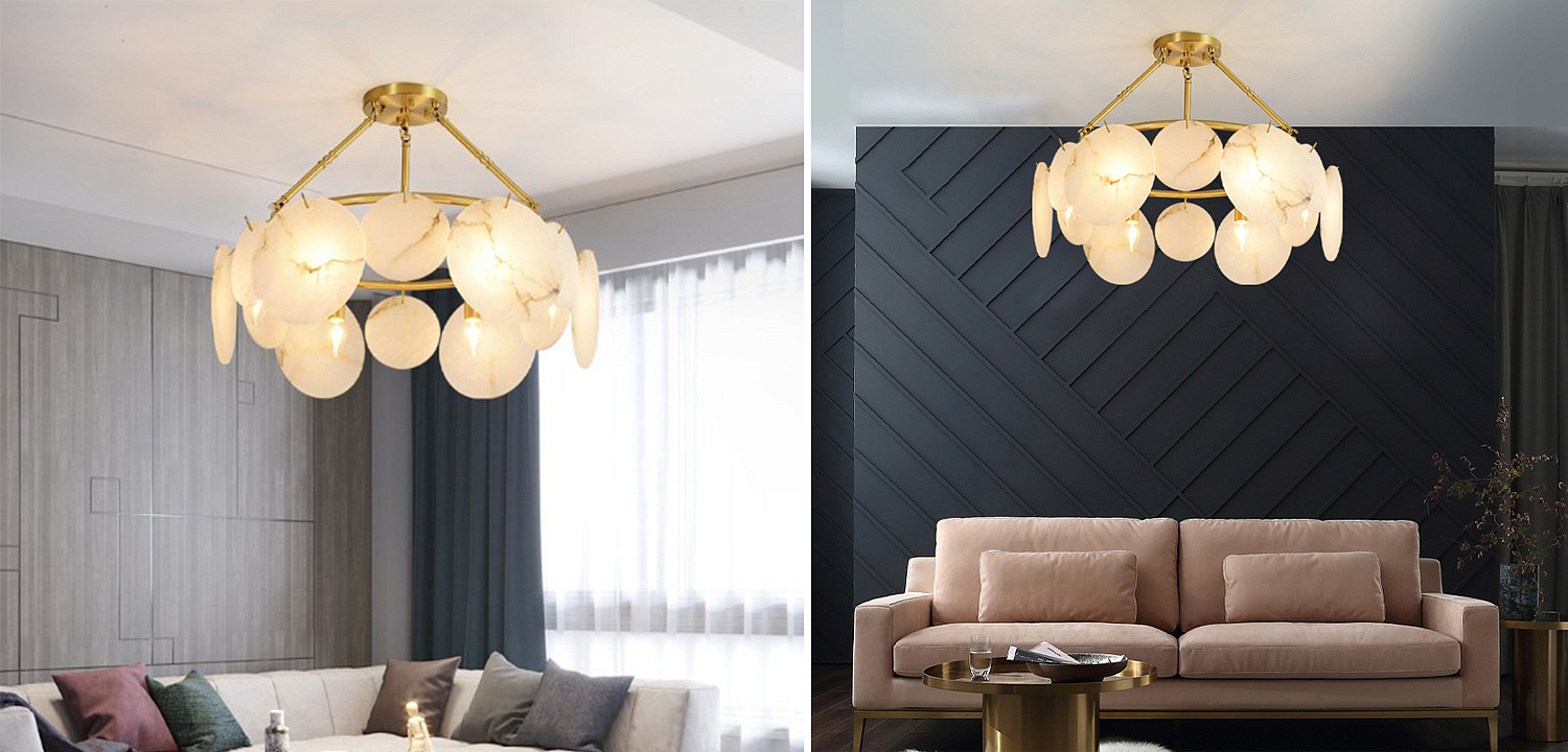 Дизайнерская люстра с круглыми мраморными подвесами Round Marble Pendants Дизайнерская люстра с круглыми мраморными подвесами Round Marble Pendants - Loft-Concept в Саратове