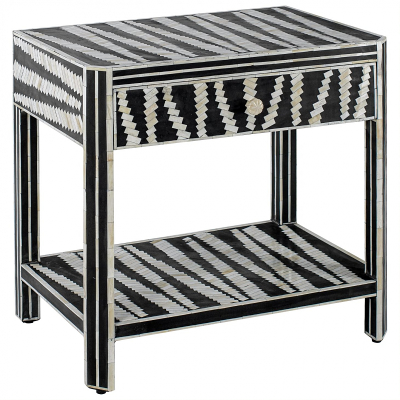 Тумбочка Black&white Indian Bone Inlay nightstand Черно-белый в Саратове | Loft Concept 