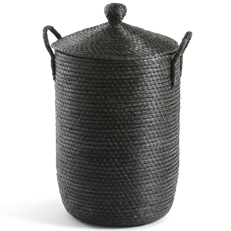 Корзина с крышкой из плетеной рисовой соломы Safiri Wicker Basket Черный Корзина с крышкой из плетеной рисовой соломы Safiri Wicker Basket Черный в Саратове | Loft Concept