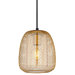 Подвесной светильник со стеклянным плафоном цилиндрической формы и металлической сеткой Metal Mesh Gold варинант исполнения - 1 | Loft Concept в Саратове