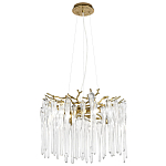 Люстра подвесная круглая в виде ветвей деревьев бронзового цвета с прозрачными подвесками-каплями Droplet Chandelier варинант исполнения - 3 | Loft Concept в Саратове