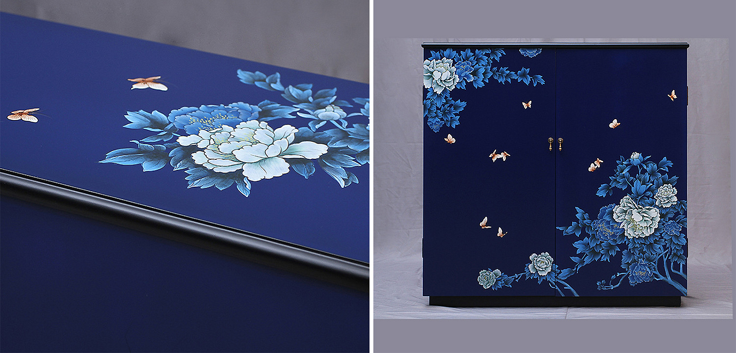 Синий Комод в Китайском стиле ручная роспись Цветы и Бабочки Flowers and Butterflies Blue chest Синий Комод в Китайском стиле ручная роспись Цветы и Бабочки Flowers and Butterflies Blue chest - Loft-Concept в Саратове