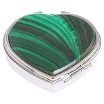 Таблетница карманная в форме сердца с 3-мя отделениями с зеркалом и накладкой из натурального камня Малахит Silver Stone Pillboxes варинант исполнения - 1 | Loft Concept в Саратове