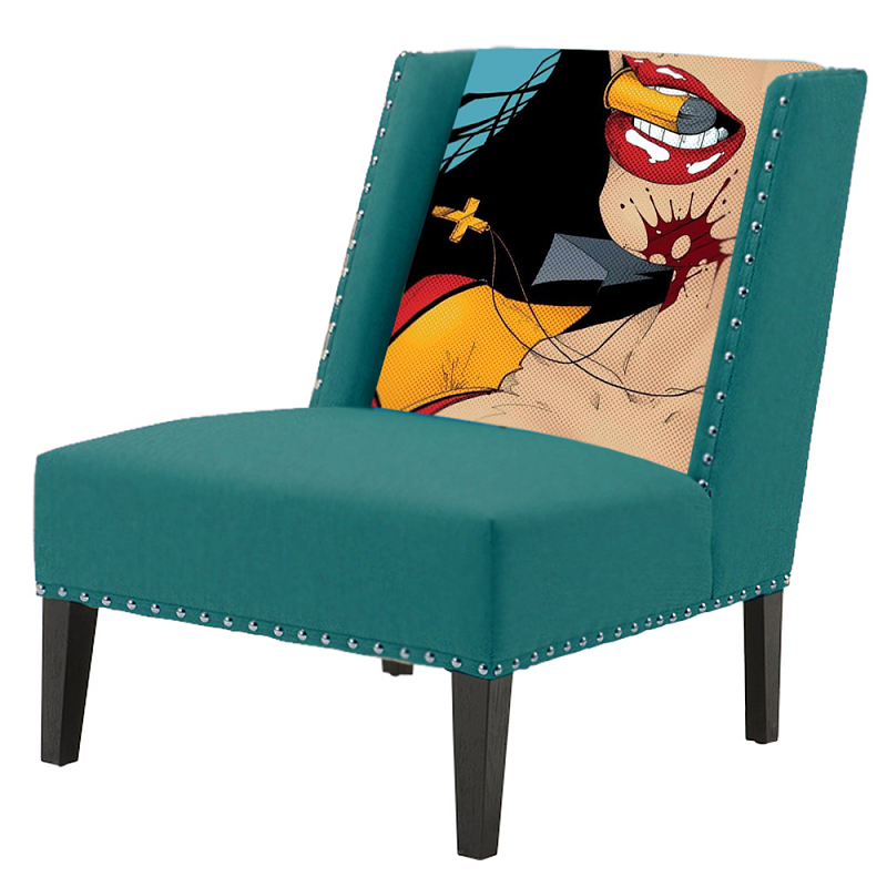 FUN Armchair "Super woman" Turquoise Дизайнерское кресло с цветным принтом Бирюзовый в Саратове | Loft Concept 