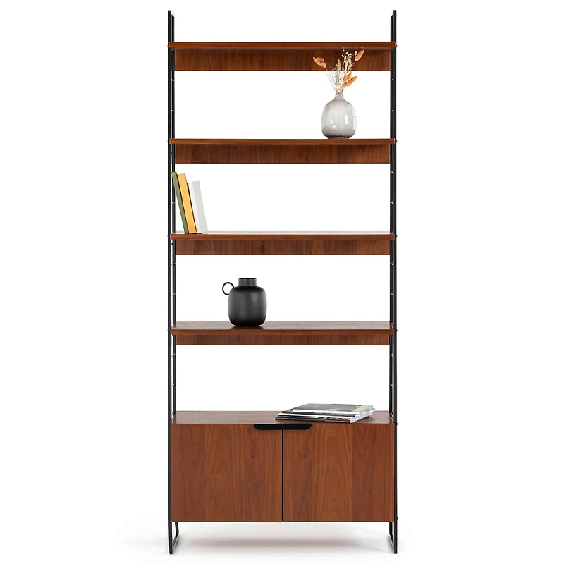 Стеллаж из орехового дерева Olson Rack Коричневый Черный Стеллаж из орехового дерева Olson Rack Коричневый Черный в Саратове | Loft Concept