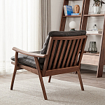 Кресло c каркасом из массива дерева и мягкой кожаной обивкой Walnut Armchair варинант исполнения - 4 | Loft Concept в Саратове