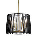 Люстра цвета латунь с 6-ю лампами свечами внутри цилиндрического абажура из черных металлических реек Kichler варинант исполнения - 1 | Loft Concept в Саратове