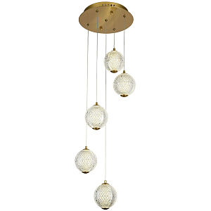Каскадная люстра с 5-ю плафонами из акрила в виде шара Felice Chandelier Brass