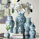 Ваза с крышкой и зелено-голубым рисунком на белом фоне 51 см Blue & White Ornament варинант исполнения - 6 | Loft Concept в Саратове