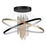 Люстра подвесная с 2-мя пересекающимися круглыми подвесами в черном и золотистом цвете и вертикальными подвесками Ring Horizontal варинант исполнения - 1 | Loft Concept в Саратове
