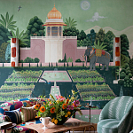 Обои ручная роспись Mahal Garden Original colourway on blue painted Xuan paper варинант исполнения - 1 | Loft Concept в Саратове