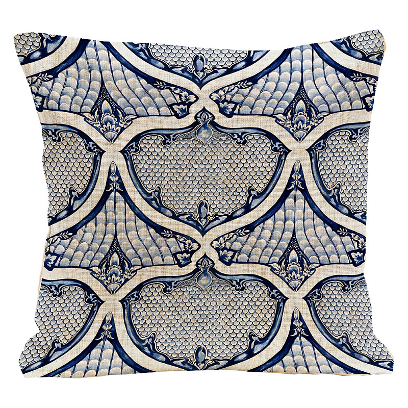 Декоративная подушка Blue Spades Pillow Морская синь Бежевый Декоративная подушка Blue Spades Pillow Морская синь Бежевый в Саратове | Loft Concept