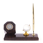 Настольный письменный набор с глобусом и ручкой из натурального обсидиана World Globe варинант исполнения - 1 | Loft Concept в Саратове