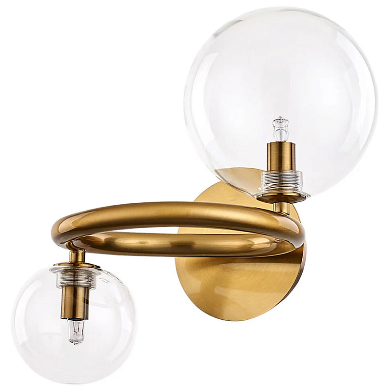 Бра с 2-мя стеклянными сферическими плафонами Arco Wall Lamp Прозрачное Стекло Золотой Бра с 2-мя стеклянными сферическими плафонами Arco Wall Lamp Прозрачное Стекло Золотой в Саратове | Loft Concept