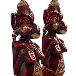 Комплект из 2-х деревянных статуэток Asmat Red Straw Headdress Statuettes Red Gold варинант исполнения - 3 | Loft Concept в Саратове