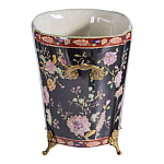 Кашпо из фарфора черная с цветочной росписью и бронзовой стрекозой Spring Garden варинант исполнения - 2 | Loft Concept в Саратове