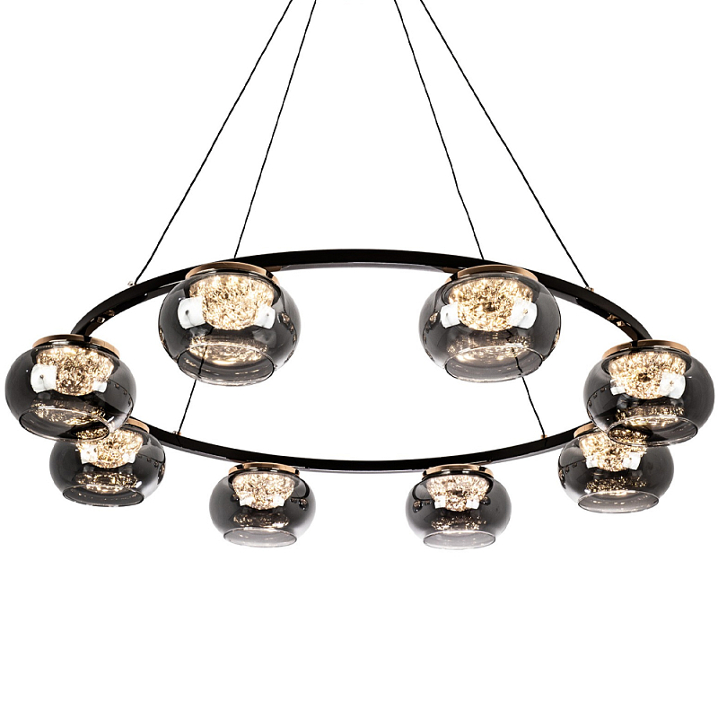 Люстра с круглыми плафонами из дымчато-серого стекла IONA Grey Glass Chandelier 8 Черный Глянцевое золото Дымчатый (Smoke) Люстра с круглыми плафонами из дымчато-серого стекла IONA Grey Glass Chandelier 8 Черный Глянцевое золото Дымчатый (Smoke) в Саратове | Loft Concept