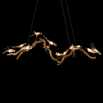 Люстра подвесная линейная с прозрачными стеклянными птичками на ветвях Serip Voa варинант исполнения - 7 | Loft Concept в Саратове