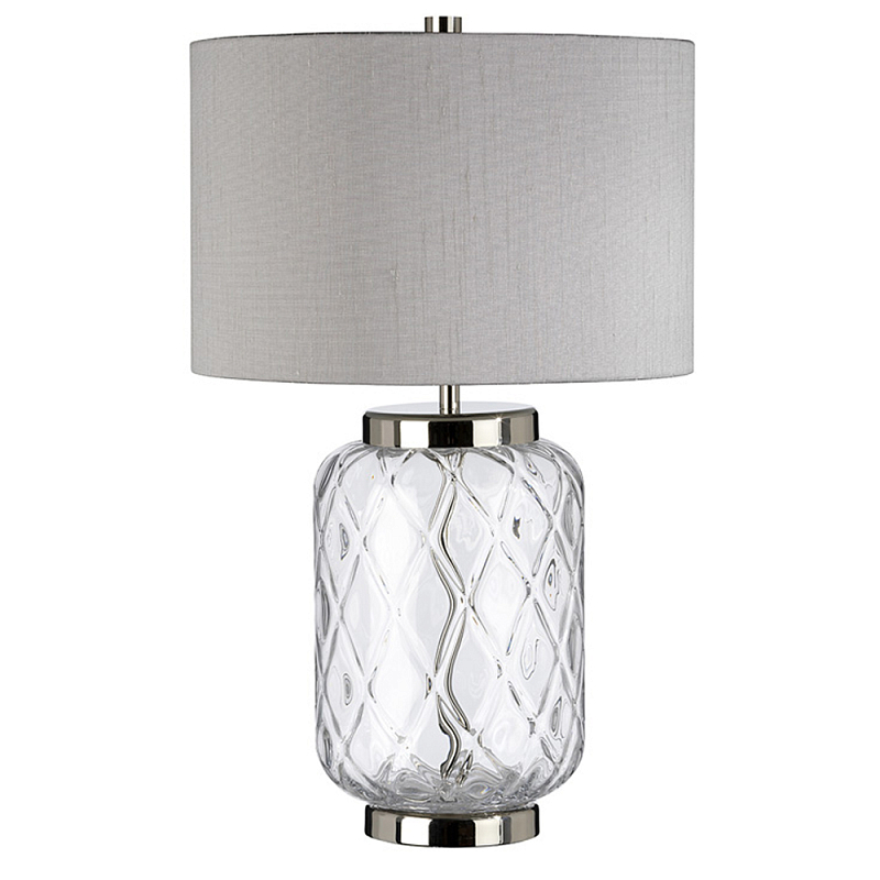 Настольная лампа с цилиндрическим абажуром и прозрачным стеклянным основанием Quintiesse Никель Темно-синий Прозрачное Стекло Серый в Саратове | Loft Concept 