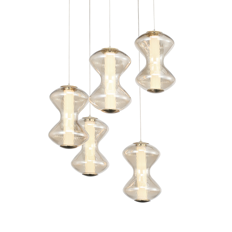 Люстра светодиодная с стеклянными волнообразными плафонами Amphora of Light Коньяк Золотой в Саратове | Loft Concept 