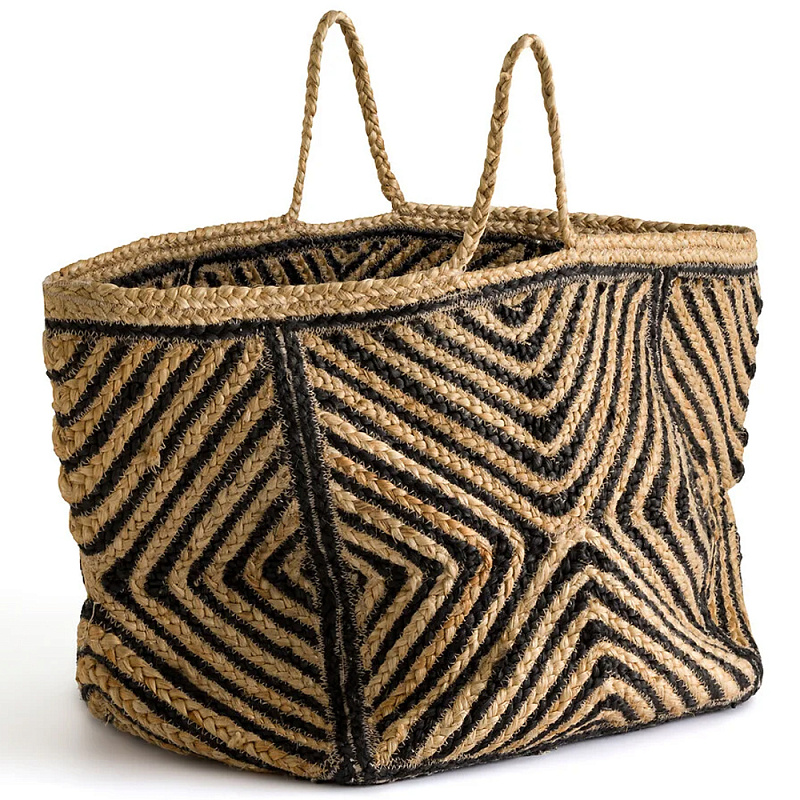 Плетеная мягкая корзина Kito Wicker Basket Бежевый Черный в Саратове | Loft Concept 