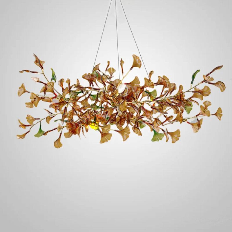 Люстра на ветвистом каркасе с листьями Horizontal Amber Floral Chandelier L Янтарный Латунь Люстра на ветвистом каркасе с листьями Horizontal Amber Floral Chandelier L Янтарный Латунь в Саратове | Loft Concept