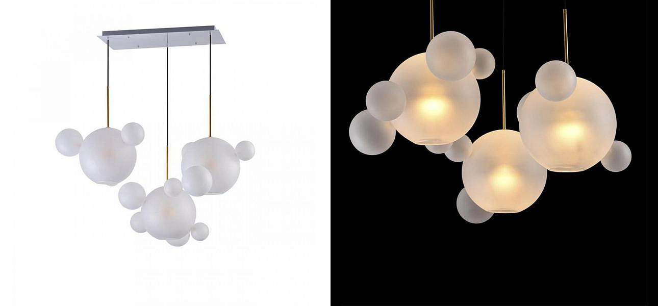 Светодиодный светильник Giopato & Coombes Bubble Chandelier Linear матовое белое стекло 3 плафона Светодиодный светильник Giopato & Coombes Bubble Chandelier Linear матовое белое стекло 3 плафона - Loft-Concept в Саратове