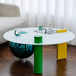 Дизайнерский журнальный стол с круглой белой столешницей на 3-х геометрических ножках Tajefox варинант исполнения - 3 | Loft Concept в Саратове