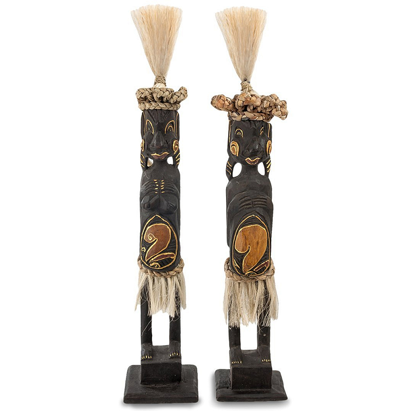 Комплект из 2-х статуэток из массива албезии Asmat Statuettes Albesia Черный Коричневый Бежевый Комплект из 2-х статуэток из массива албезии Asmat Statuettes Albesia Черный Коричневый Бежевый в Саратове | Loft Concept