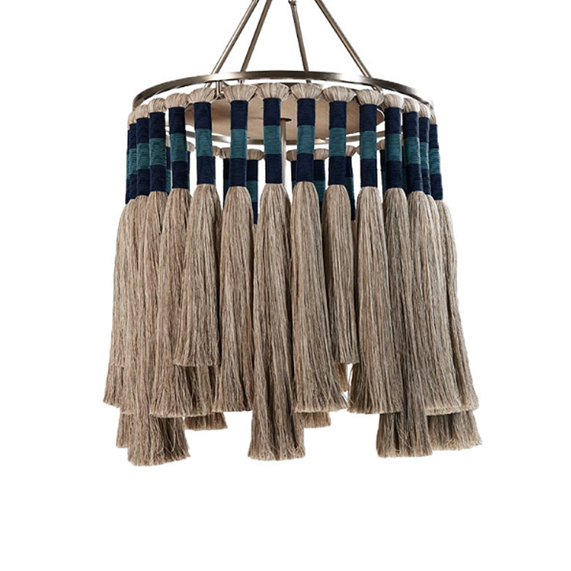 Люстра круглая плетеная с кисточками цвета серый дуб Boho Tassel Chandelier Серый Синий Никель Люстра круглая плетеная с кисточками цвета серый дуб Boho Tassel Chandelier Серый Синий Никель в Саратове | Loft Concept