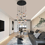 Люстра каскадная с черным круглым основанием 27 подвесов Celestial Waltz варинант исполнения - 5 | Loft Concept в Саратове