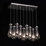 Люстра с 9-ю прозрачными плафонами из стекла в форме капли на прямоугольном потолочном основании цвета хром Lucid Rain  варинант исполнения - 3 | Loft Concept в Саратове