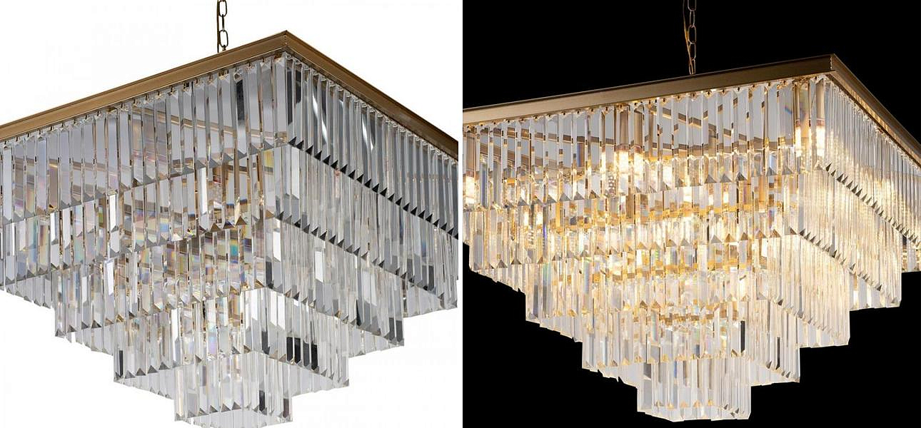 Квадратная Люстра RH 1920s Odeon GOLD iron Five layers Прозрачное Стекло 80х80 Квадратная Люстра RH 1920s Odeon GOLD iron Five layers Прозрачное Стекло 80х80 - Loft-Concept в Саратове
