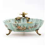 Блюдо из голубого фарфора с бронзовой птичкой Blue Garden варинант исполнения - 3 | Loft Concept в Саратове