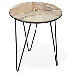 Стол журнальный с круглой столешницей из стекла на 3-х черных ножках Beige Marble варинант исполнения - 1 | Loft Concept в Саратове