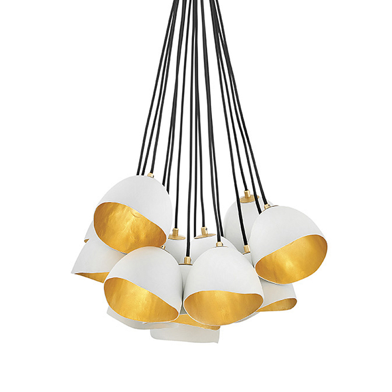 Люстра с 15-ю белыми  плафонами с золотой внутренней поверхностью Hinkley Белый Золотой Черный в Саратове | Loft Concept 