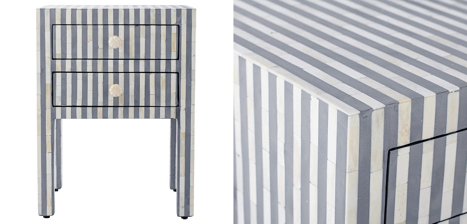 Тумбочка Indian striped Bone Inlay nightstand Тумбочка Indian striped Bone Inlay nightstand - Loft-Concept в Саратове